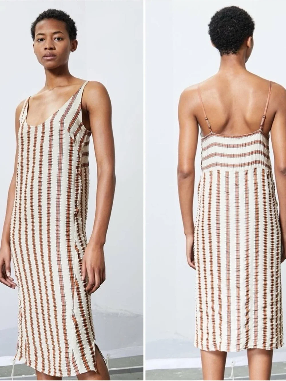 RACHEL COMEY Cream and Brown Striped Caliper Slip Dress - Picture 3 of 13